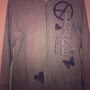 Grey Graphic Full-Zip Sweater